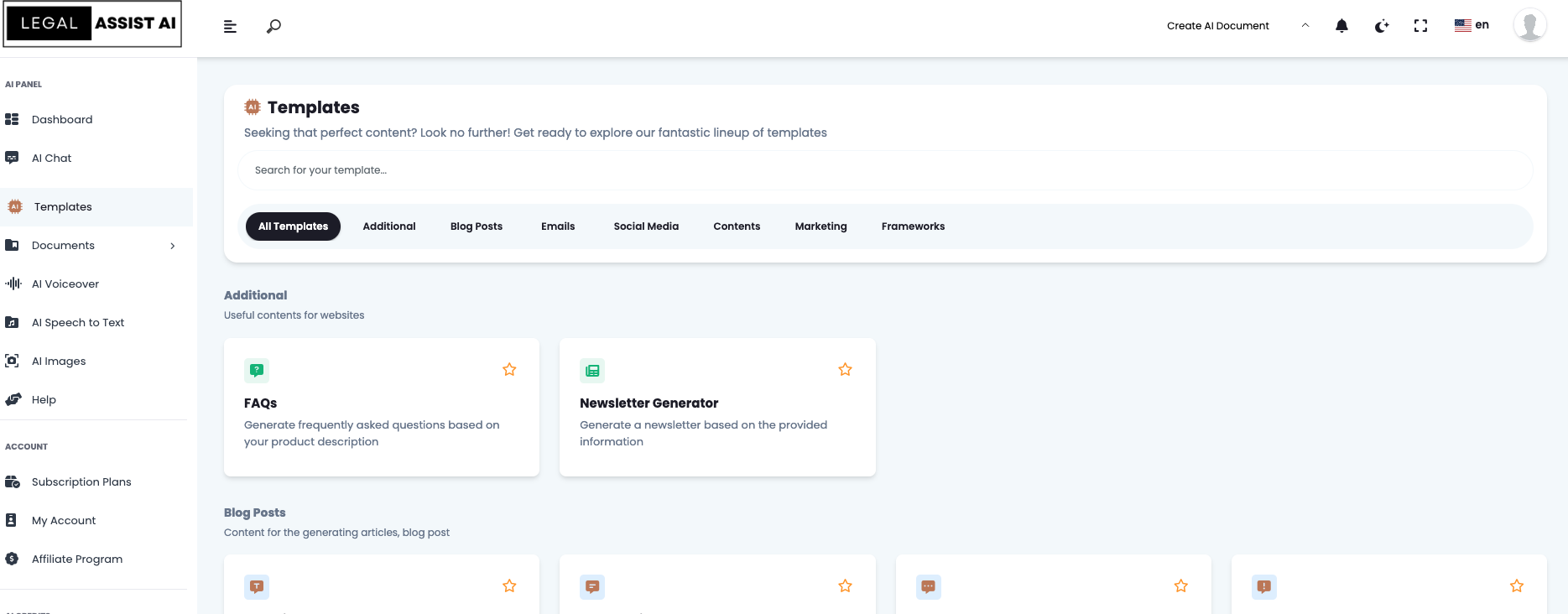 screenshot of Legal Assist AI